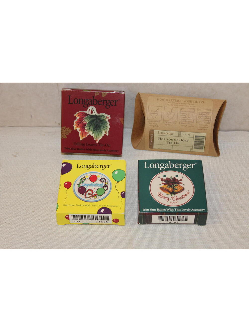 Longaberger Set of 4 Tie-Ons Leaves Christmas Birthday Basket